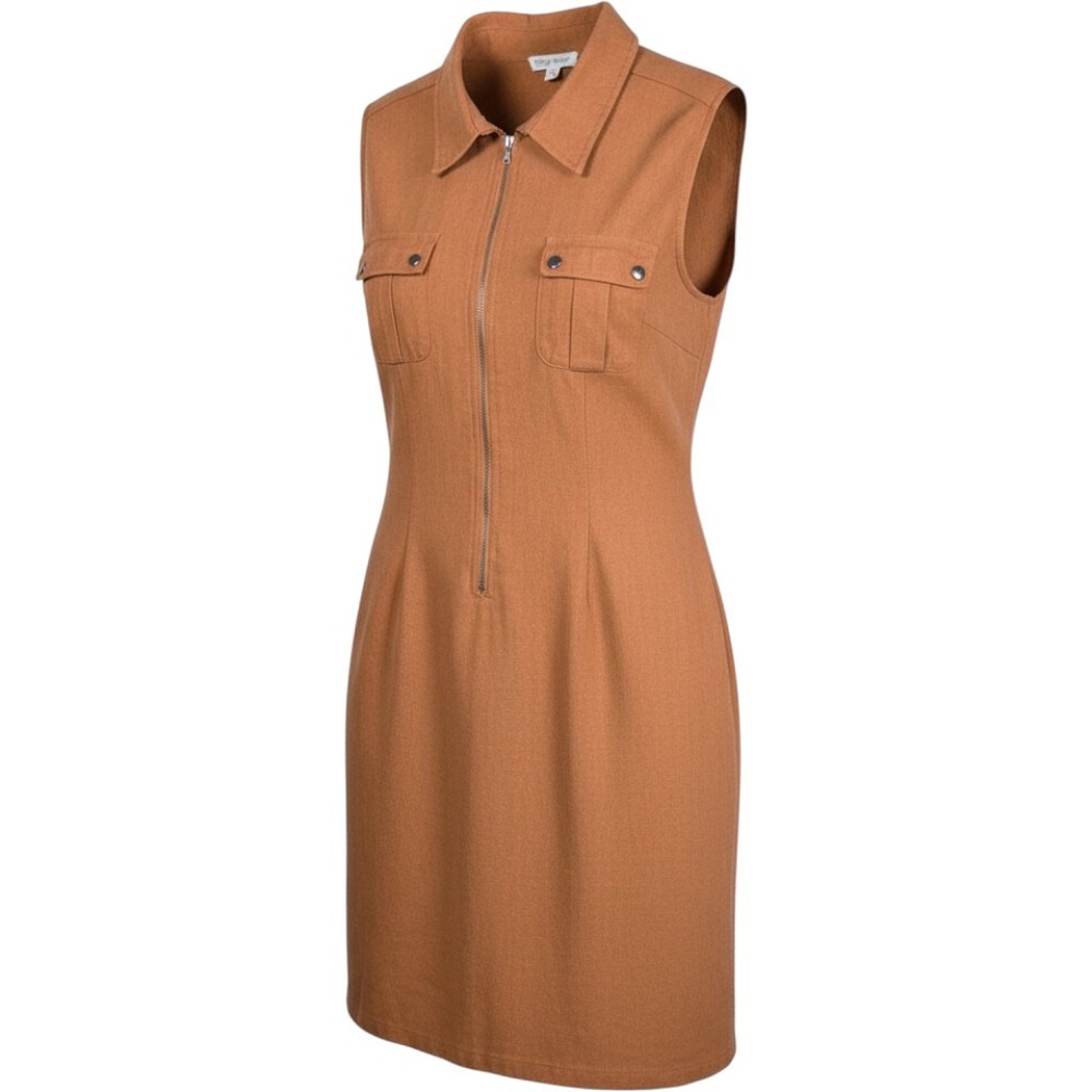 Y2K linen shirt dress sleeveless zipper collar mini XLP 90s rust brown western
